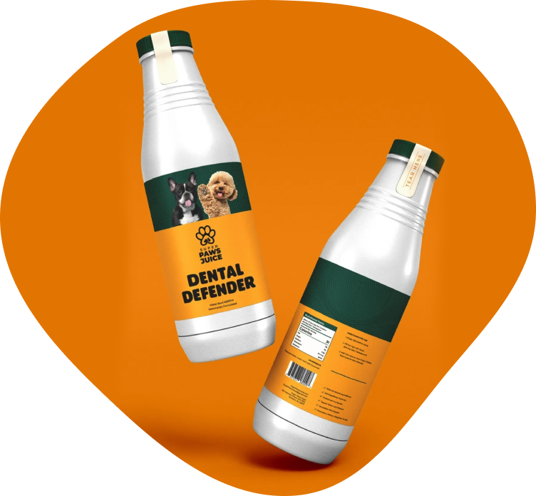 Two bottles of dental milk on a orange background