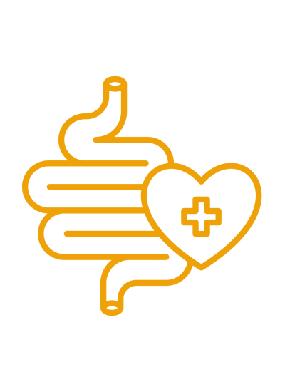 Infographic icons highlighting Super Paws Juice benefit: gut health